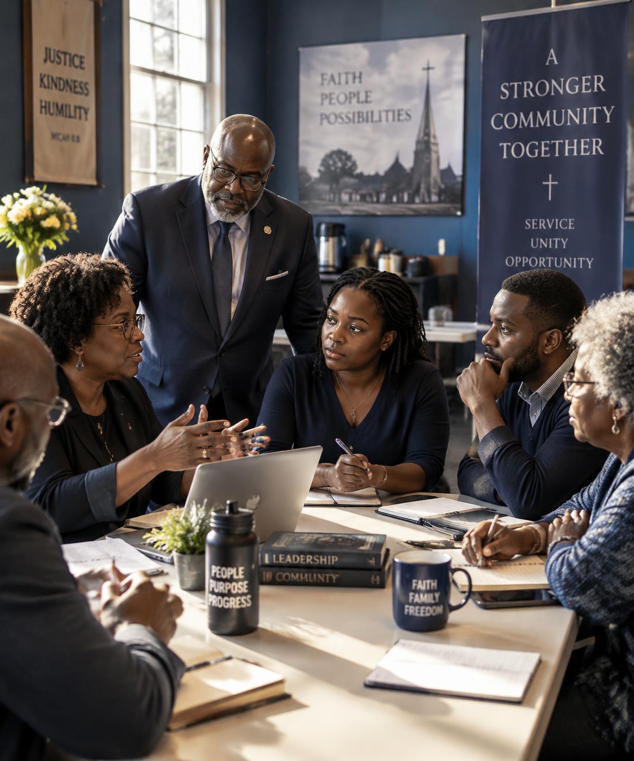Community leaders planning together around a table
